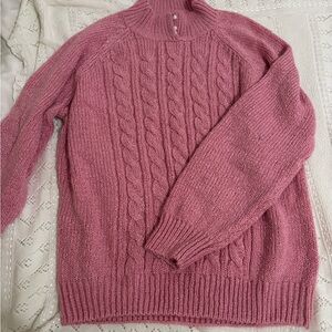 Karen Scott Pink Cable Knit Turtleneck Sweater